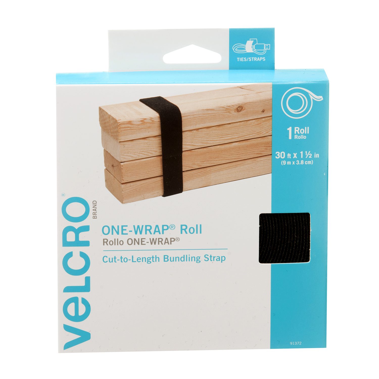 Velcro 8" x 1/2" Black One-Wrap Reusable Ties 