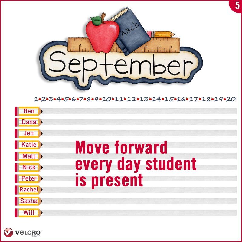 move each student's label forward for each day they are present