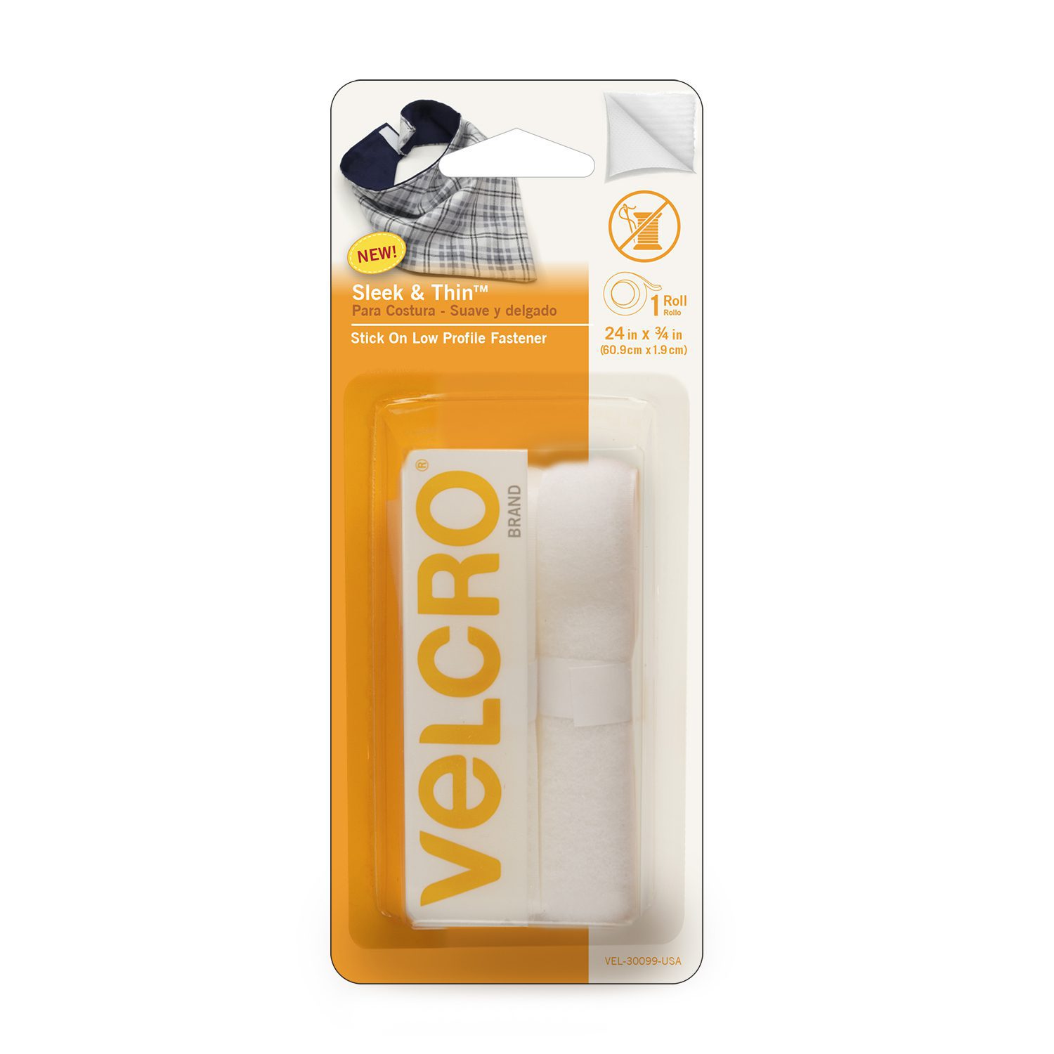 VELCRO® Brand Sleek & Thin™ per tessuti retro adesivo senza bisogno di cucito 19 mm x 60 cm nero morbido sulla pelle ultra leggero Nastro adesivo a basso profilo 