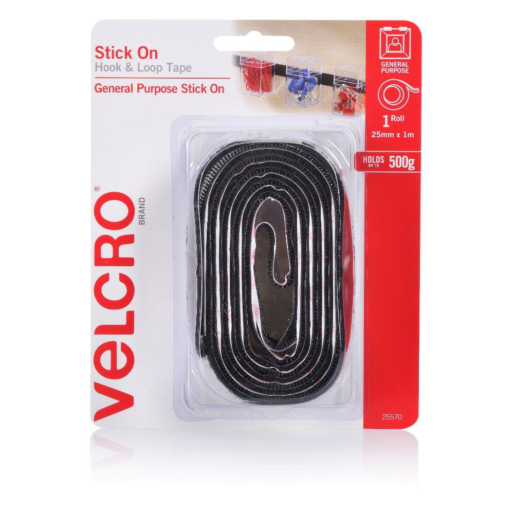  VELCRO Brand 5 Ft x 3/4 In, Black Tape Roll with Adhesive, Cut Strips to Length, Sticky Back Hook and Loop Fasteners